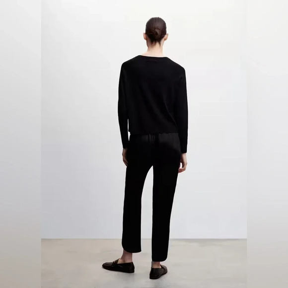 MNG MANGO Bright Elastic Waist Satin Pants in Black - Picture 4 of 12